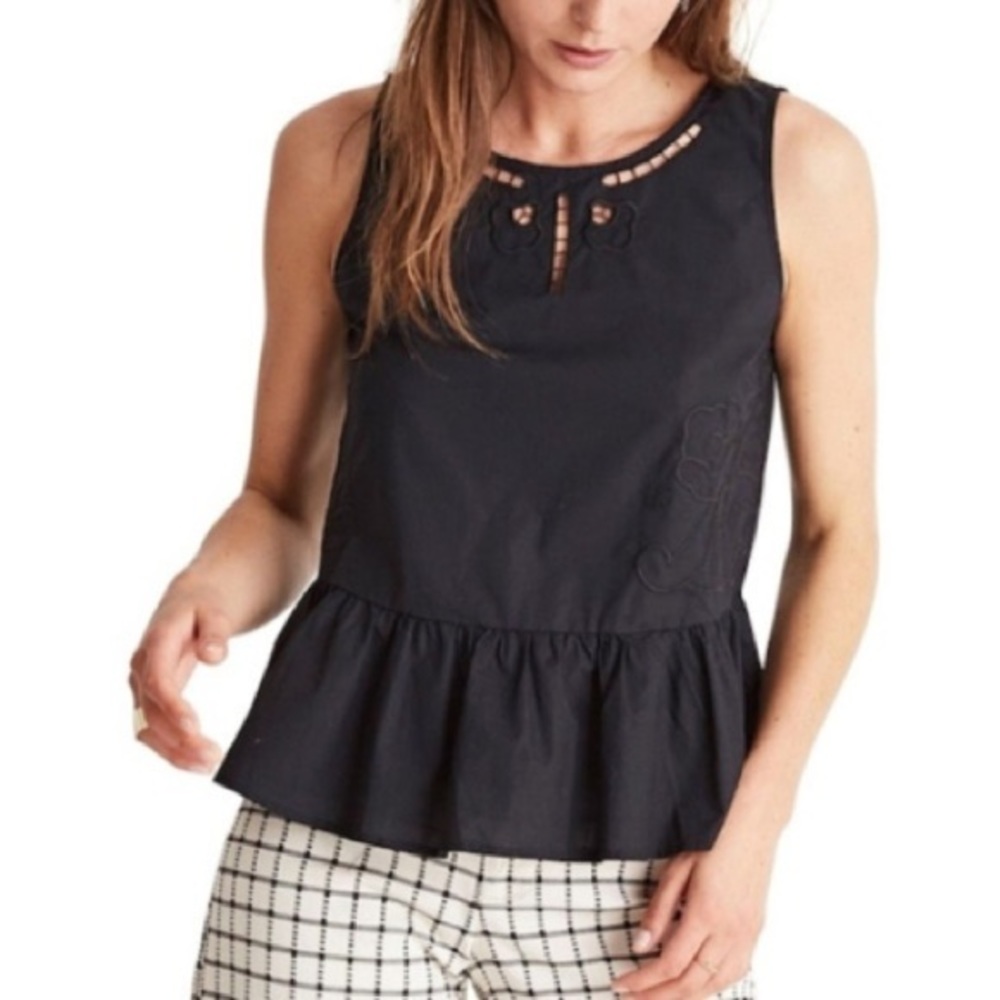 Madewell Cotton Embroidered Floral Peplum Top XXS